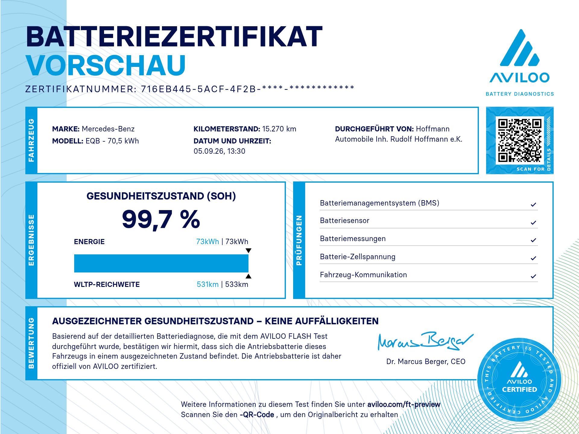 Batteriezertifikat für Fahrzeug 9352382