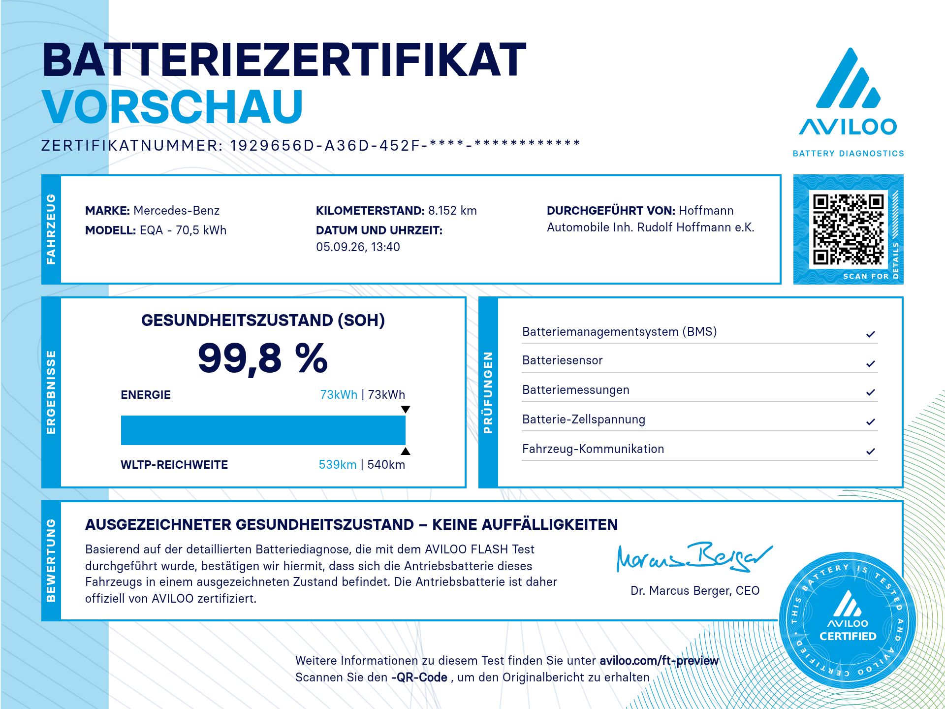 Batteriezertifikat für Fahrzeug 9571805