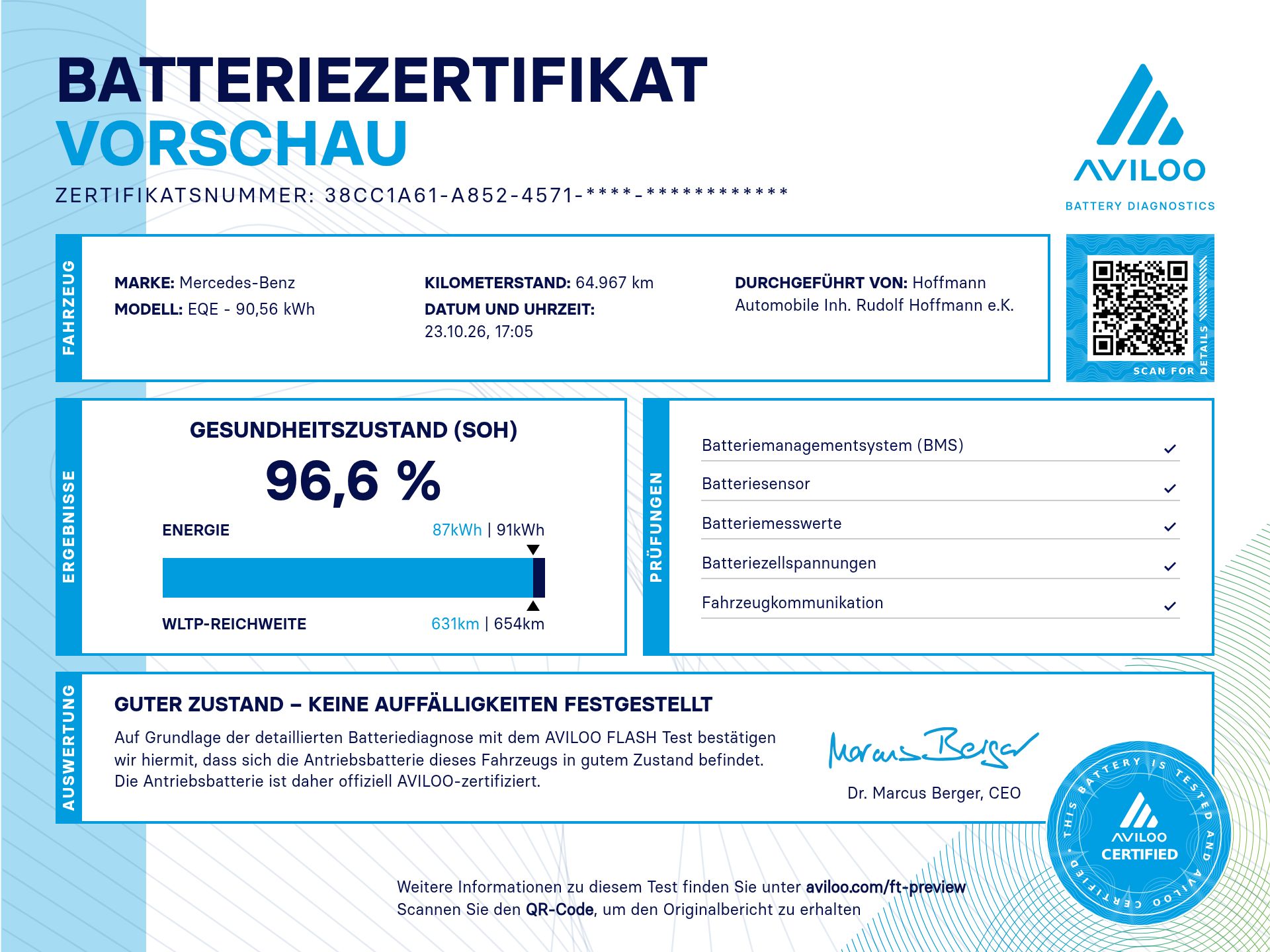 Batteriezertifikat für Fahrzeug 1145033